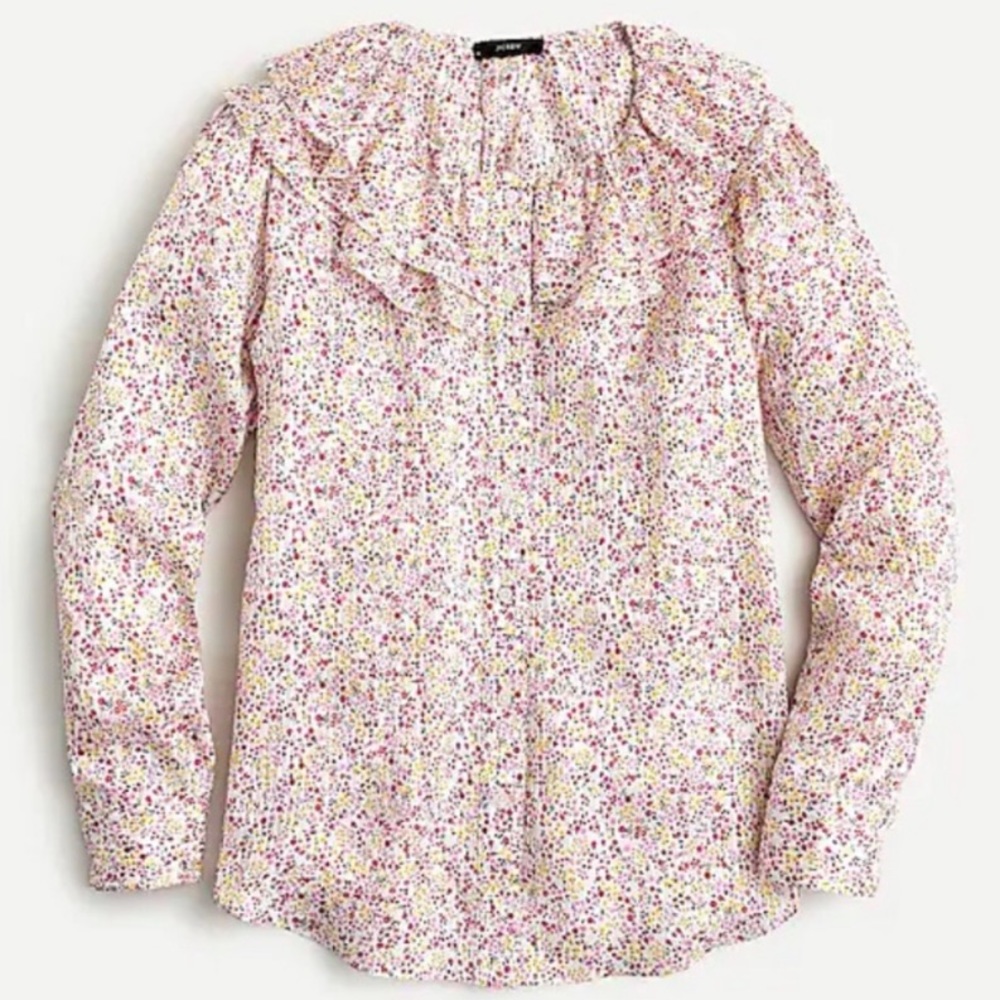 JCrew Pink Silk Floral Ruffle Top